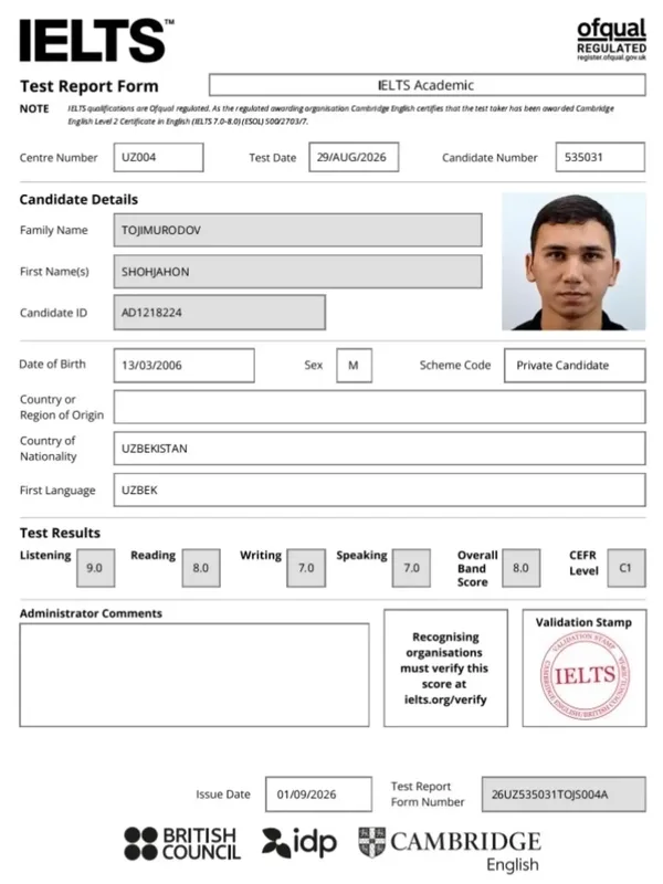 IELTS, 1-natija